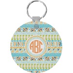 Teal Ribbons & Labels Round Plastic Keychain (Personalized)