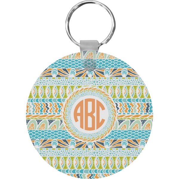 Custom Teal Ribbons & Labels Round Plastic Keychain (Personalized)