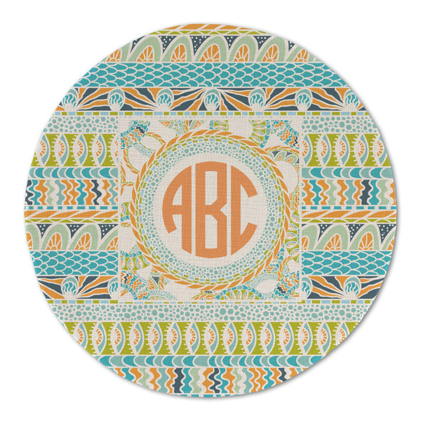 Teal Ribbons & Labels Round Linen Placemats - FRONT (Double Sided)