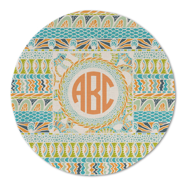 Custom Teal Ribbons & Labels Round Linen Placemat (Personalized)