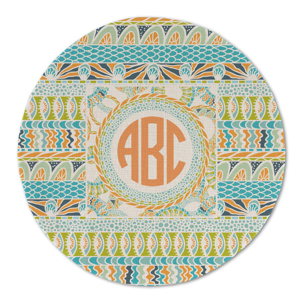 Teal Ribbons & Labels Round Linen Placemats - FRONT (Single Sided)