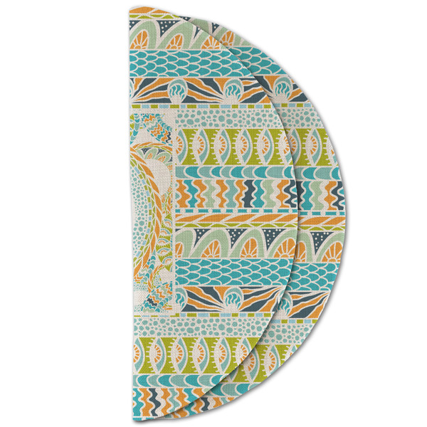 Teal Ribbons & Labels Round Linen Placemats - HALF FOLDED (double sided)