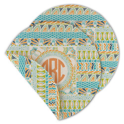 Teal Ribbons & Labels Round Linen Placemat - Double Sided (Personalized)