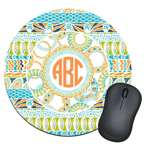 Custom Teal Ribbons & Labels Round Mouse Pad (Personalized)