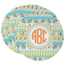 Teal Ribbons & Labels Round Paper Coasters w/ Monograms