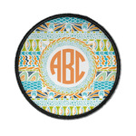 Teal Ribbons & Labels Iron On Round Patch w/ Monogram