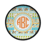 Teal Ribbons & Labels Iron On Round Patch w/ Monogram