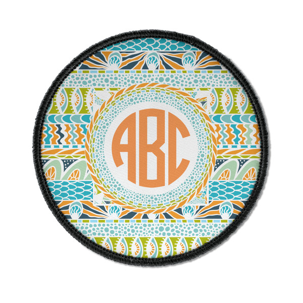 Custom Teal Ribbons & Labels Iron On Round Patch w/ Monogram