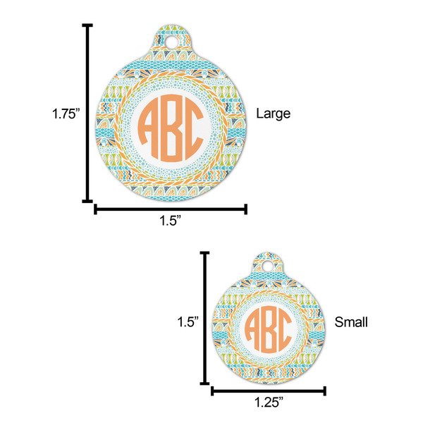 Teal Ribbons & Labels Round Pet ID Tag - Large - Comparison Scale