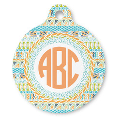 Teal Ribbons & Labels Round Pet ID Tag (Personalized)