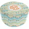 Teal Ribbons & Labels Round Pouf Ottoman (Bottom)