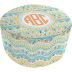 Teal Ribbons & Labels Round Pouf Ottoman (Personalized)