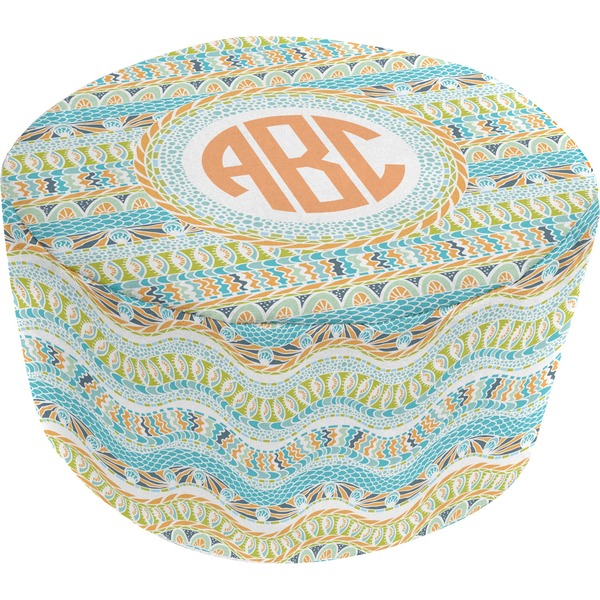 Custom Teal Ribbons & Labels Round Pouf Ottoman (Personalized)