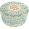 Teal Ribbons & Labels Round Pouf Ottoman (Top)