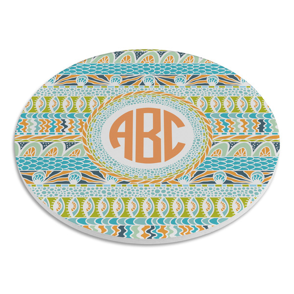 Teal Ribbons & Labels Round Stone Trivet - Angle View