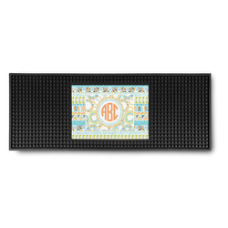 Teal Ribbons & Labels Rubber Bar Mat (Personalized)