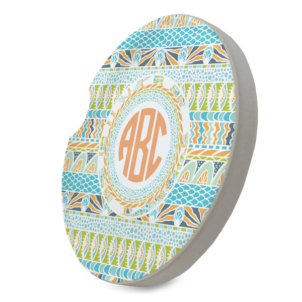 Teal Ribbons & Labels Sandstone Car Coaster - STANDING ANGLE