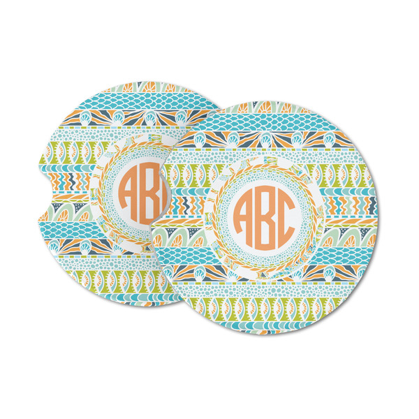Custom Teal Ribbons & Labels Sandstone Car Coasters (Personalized)