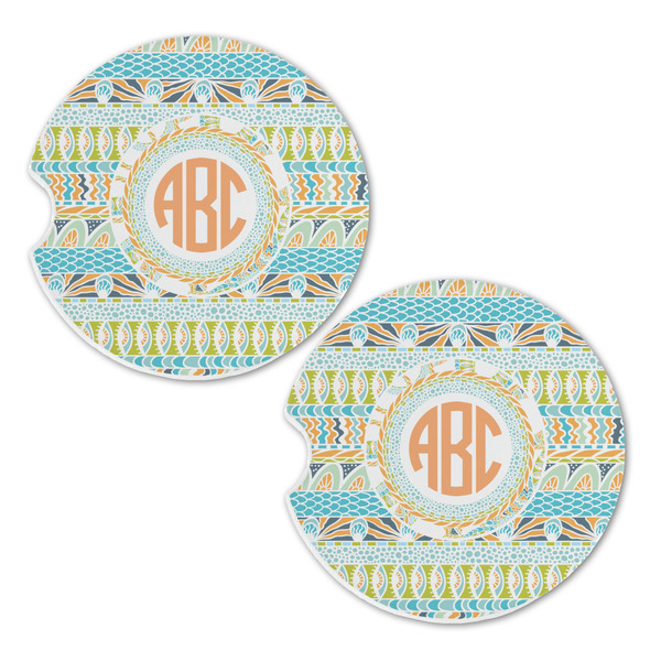 Teal Ribbons & Labels Sandstone Car Coasters - Set of 2