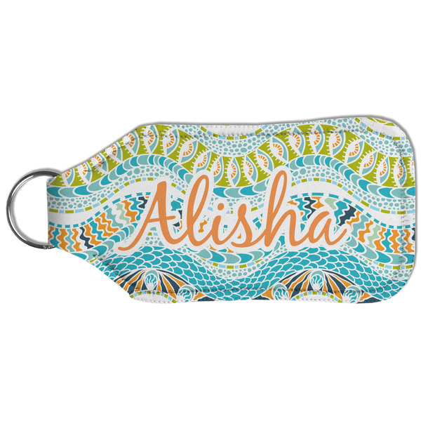 Teal Ribbons & Labels Sanitizer Holder Keychain - Large (Back)
