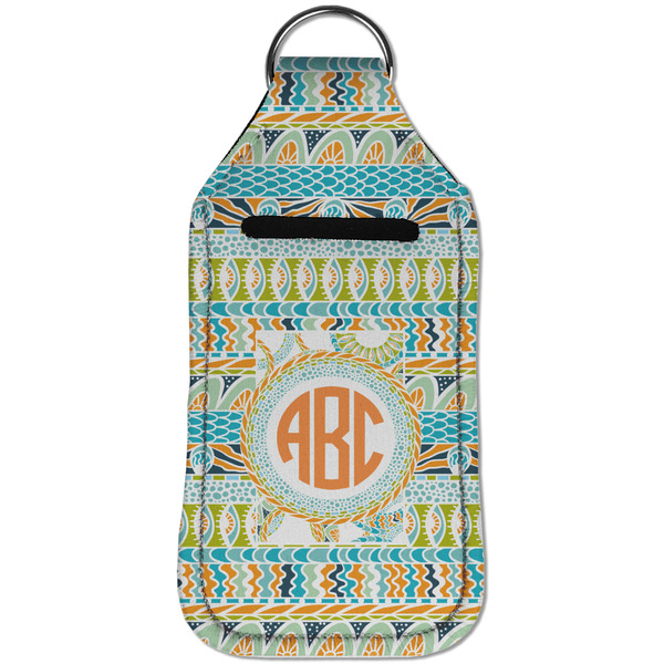 Teal Ribbons & Labels Sanitizer Holder Keychain - Large (Front)