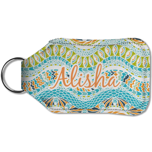 Teal Ribbons & Labels Sanitizer Holder Keychain - Small (Back)