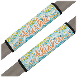 Teal Ribbons & Labels Seat Belt Covers (Set of 2) (Personalized)