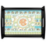 Teal Ribbons & Labels Black Wooden Tray - Large (Personalized)