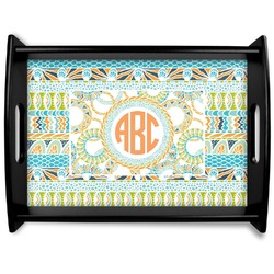 Teal Ribbons & Labels Black Wooden Tray - Large (Personalized)