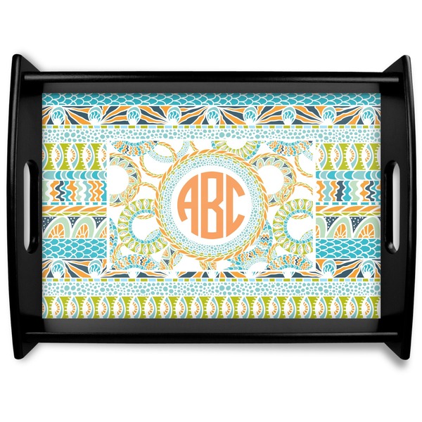 Custom Teal Ribbons & Labels Black Wooden Tray - Large (Personalized)