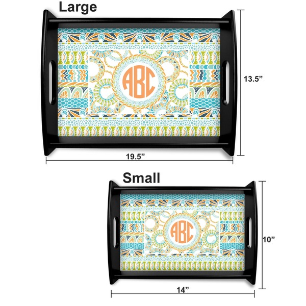 Teal Ribbons & Labels Serving Tray Black Sizes