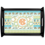Teal Ribbons & Labels Black Wooden Tray - Small (Personalized)