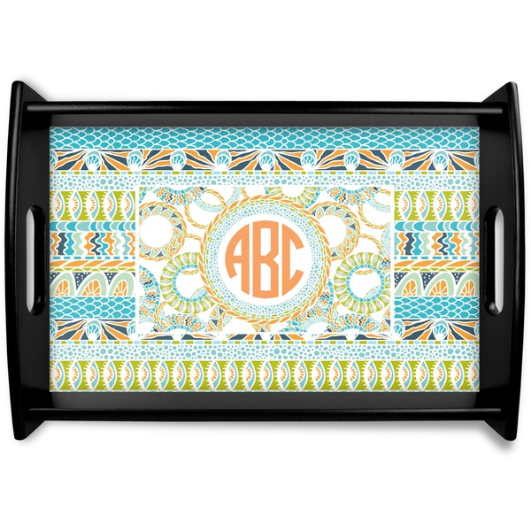 Custom Teal Ribbons & Labels Black Wooden Tray - Small (Personalized)