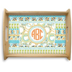 Teal Ribbons & Labels Natural Wooden Tray - Large (Personalized)