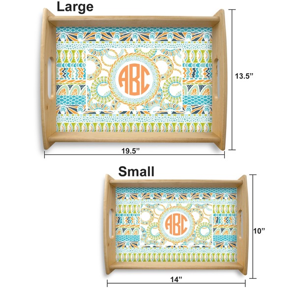 Teal Ribbons & Labels Serving Tray Wood Sizes