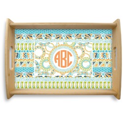 Teal Ribbons & Labels Natural Wooden Tray - Small (Personalized)