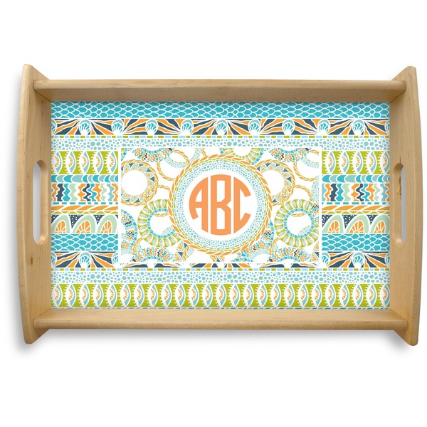 Custom Teal Ribbons & Labels Natural Wooden Tray - Small (Personalized)