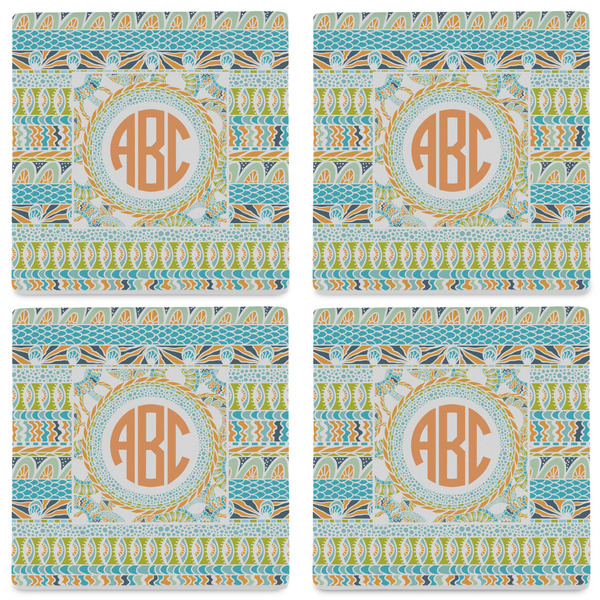 Teal Ribbons & Labels Set of 4 Sandstone Coasters - See All 4 View