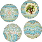 Teal Ribbons & Labels Set of 4 Glass Lunch / Dinner Plate 10" (Personalized)
