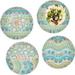 Teal Ribbons & Labels Set of 4 Glass Lunch / Dinner Plate 10" (Personalized)