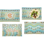 Teal Ribbons & Labels Set of 4 Glass Rectangular Lunch / Dinner Plate (Personalized)