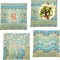 Teal Ribbons & Labels Set of Square Dinner Plates