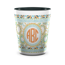 Teal Ribbons & Labels Ceramic Shot Glass - 1.5 oz - Two Tone - Set of 4 (Personalized)