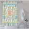 Teal Ribbons & Labels Shower Curtain Lifestyle