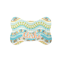 Teal Ribbons & Labels Bone Shaped Dog Food Mat (Small) (Personalized)