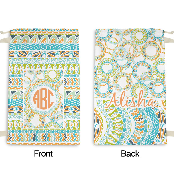 Teal Ribbons & Labels Small Laundry Bag - Front & Back View