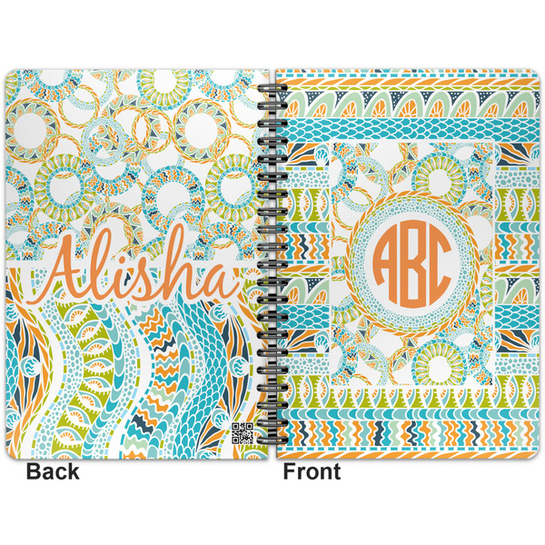 Teal Ribbons & Labels Spiral Journal 7 x 10 - Apvl