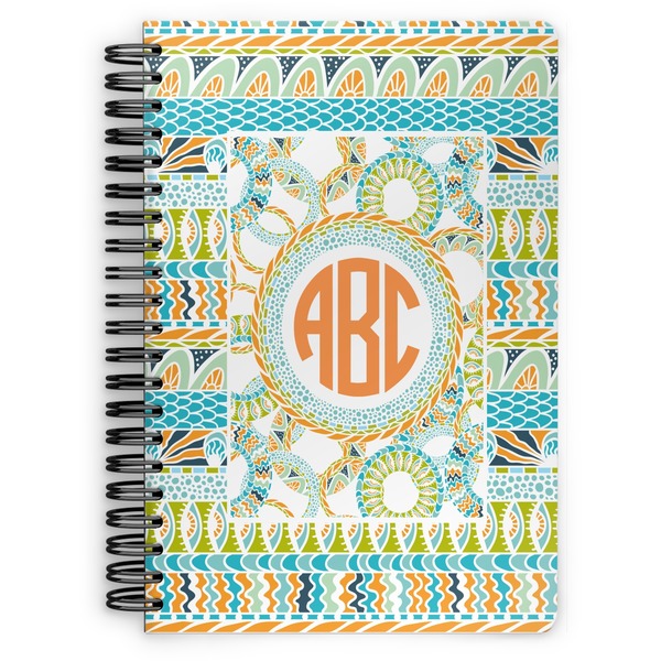 Custom Teal Ribbons & Labels Spiral Notebook (Personalized)