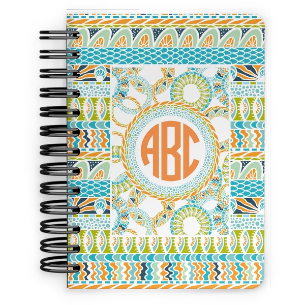 Custom Teal Ribbons & Labels Spiral Notebook - 5x7 w/ Monogram