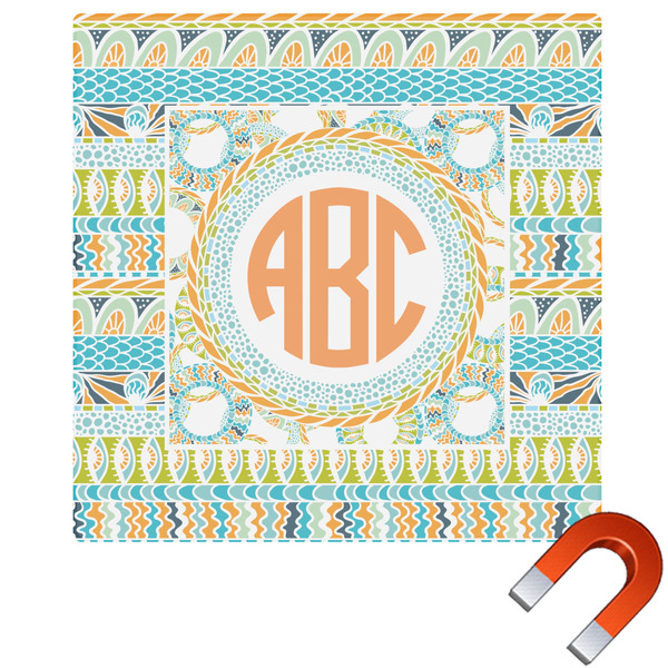 Custom Teal Ribbons & Labels Square Car Magnet - 6" (Personalized)